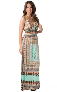 Vintage Havana® Women's Mint, Peach and Brown Aztec Print Tank Maxi Dress