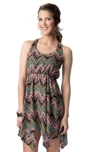 Vintage Havana® Women's Black with Multi Tribal Print Racer Back Sleeveless Dress