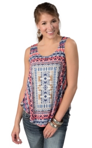 Vintage Havana® Women's Blue, Pink & Cream Tribal Print Tank
