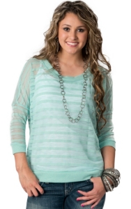 Vintage Havana® Women's Mint Shadow Stripe Long Sleeve Sweater Knit Fashion Top