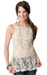 Vintage Havana ® Women's Cream Lace with Open V Back Sleeveless Peplum Fashion Top