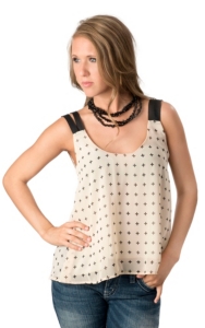 Vintage Havana® Women's Ivory w/ Black Cross Print Chiffon Sleeveless Fashion Top