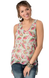 Vintage Havana® Women's Mint Green w/ Floral Print HiLo Chiffon Tank