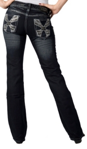 Rock & Roll Cowgirl® Women's Dark Wash Zebra Crystal X Low Rise Boot Cut Jean