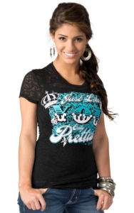 Rebel Rose® Junior's Black with Turquoise & White Just LIke You Only Prettier Burnout Short Sleeve Tee