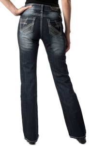Rock & Roll Cowgirl® Women's Dark Wash Feather Embroidered Mid Rise Boot Cut Jean