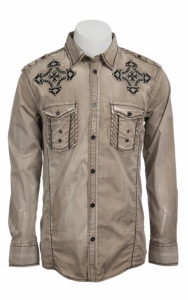 Roar® Men's Khaki Torch Embroidered Long Sleeve Western Shirt