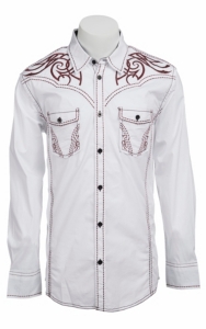 Roar® Men's Out West II White with Maroon Embroidery Long Sleeve Western Shirt