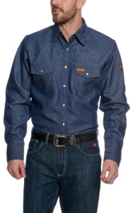 Wrangler® Mens Flame Resistant Denim Workshirt