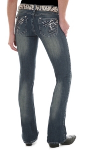 Rock 47™ by Wrangler® Women's Black & Silver Stud Fleur De Lis Ultra Low Rise Boot Cut Jeans