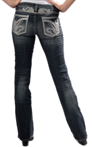 Rock 47™ by Wrangler® Women's Fleur de Lis Stitch Ablong Flap Pocket Boot Cut Jeans