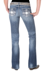Rock 47™ by Wrangler® Women's Silver Embroidered Rose Cross Boot Cut Jeans