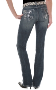 Rock 47™ by Wrangler® Women's Embroidered Silver & Black Rhinestud Cross Low Rise Jeans