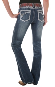 Rock 47™ by Wrangler® Women's Thick Stitch Ablong Flap Pocket Low Rise Boot Cut Jeans