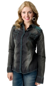 Roar® Women's Black Lariat with Turquoise Sequin Yokes Long Sleeve Western Shirt