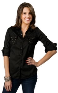 Roar® Women's Black Miss Ari with Embroidery and Rhinestones Long Sleeve Western Shirt
