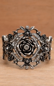 Wear N.E. Wear® Antique Silver Rose and Rhinestone Bracelet