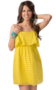 Angie® Women's Yellow Eyelet with Ruffle Top Sleeveless Dress