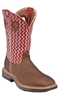 Twisted X® Men's Distrssed Brown with Red Zig Zag Top Square Toe Western Work Boots