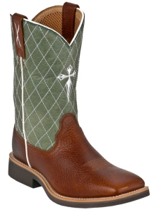Twisted X® Youth Pebble Brown with Green Cross Diamond Stitch Square Toe Western Boot