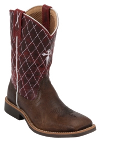 Twisted X® Youth Pebble Brown with Red Cross Diamond Stitch Square Toe Western Boot