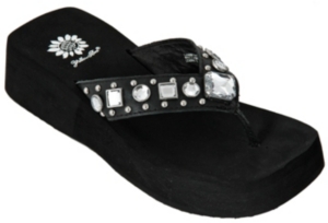Yellow Box® Luanne™ Ladies Black w/ Large Center Concho & Rhinestones Thong Sandal