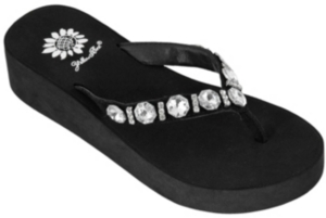Yellow Box® Extreme Ladies Black with Clear Jewels Flip Flops