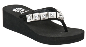 Yellow Box® Macy Ladies Black Cow Suede w/ Square Bling Flip Flops