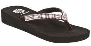Yellow Box® Elisa Ladies Black Cow Suede w/ Square Bling Flip Flops