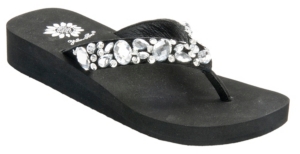Yellow Box® Doris Ladies Black Cow Suede w/ Sequins & Jewels Flip Flops