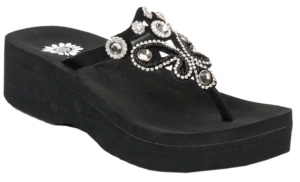 Yellow Box® Harley Ladies Black Cow Suede w/ Butterfly Bling Flip Flops