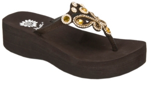 Yellow Box® Harley Ladies Brown Cow Suede w/ Butterfly Bling Flip Flops