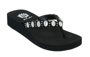 Yellow Box® Joby Ladies Black w/Mother of Pearl Bling Flip Flops