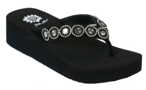 Yellow Box® Ladies Spaniel Black Cow Suede w/ Metal Sequins Rhinestone Flip Flops