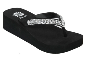 Yellow Box® Ladies Brussels Black Cow Suede w/ Square Rhinestones Flip Flops