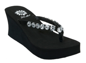 Yellow Box® Ladies Beagle Black w/ Clear Jewel Flip Flops