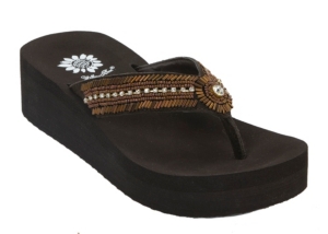 Yellow Box® Ladies Tanaya Brown Tribal Beads & Rhinestones Flip Flops