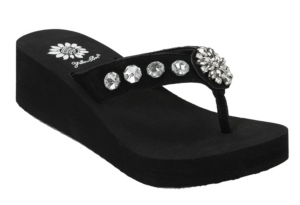 Yellow Box® Ladies Manila Black Cow Suede w/ Flower & Rhinestones Flip Flops