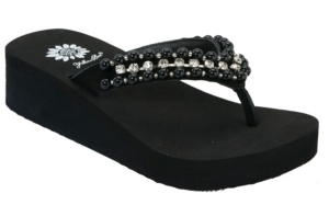 Yellow Box® Ladies Pearla Black Beaded & Rhinestone Flip Flops