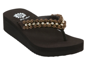 Yellow Box® Ladies Pearla Brown Beaded & Rhinestone Flip Flops