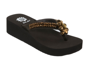 Yellow Box® Ladies Mazine Brown w/ Beaded Flower Flip Flops