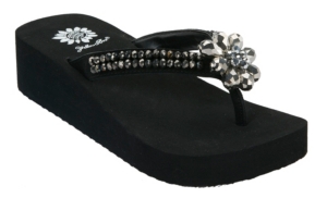 Yellow Box® Ladies Mazine Black Beaded Flower Flip Flops