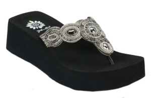 Yellow Box® Ladies Libra Pewter Beaded Rhinestone Flip Flops