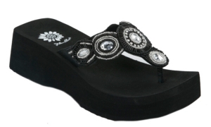 Yellow Box® Ladies Libra Black Beaded Rhinestone Flip Flops
