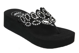Yellow Box® Ladies Bobby Black Nubuck w/ Oval Rhinestones Flip Flops