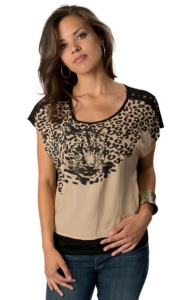 Billy™ by Flying Tomato® Taupe & Black Leopard Short Sleeve HiLo Fashion Top