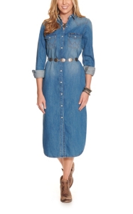 Wrangler Retro Women's Medium Wash Midi Denim Shirt Dress
