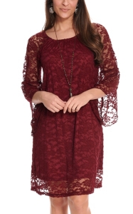 red lace dress with bell sleeves