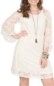 Ivory Lace 3/4 Length Bell Sleeve Dress 