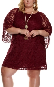 Jody Women's Burgundy Lace 3/4 Bell Sleeve Dress - Plus Sizes | Cavender's
